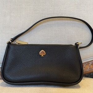 kate spade Kayla mini  Black Pebbled Leather Shoulder Bag with Gold Spade Accent